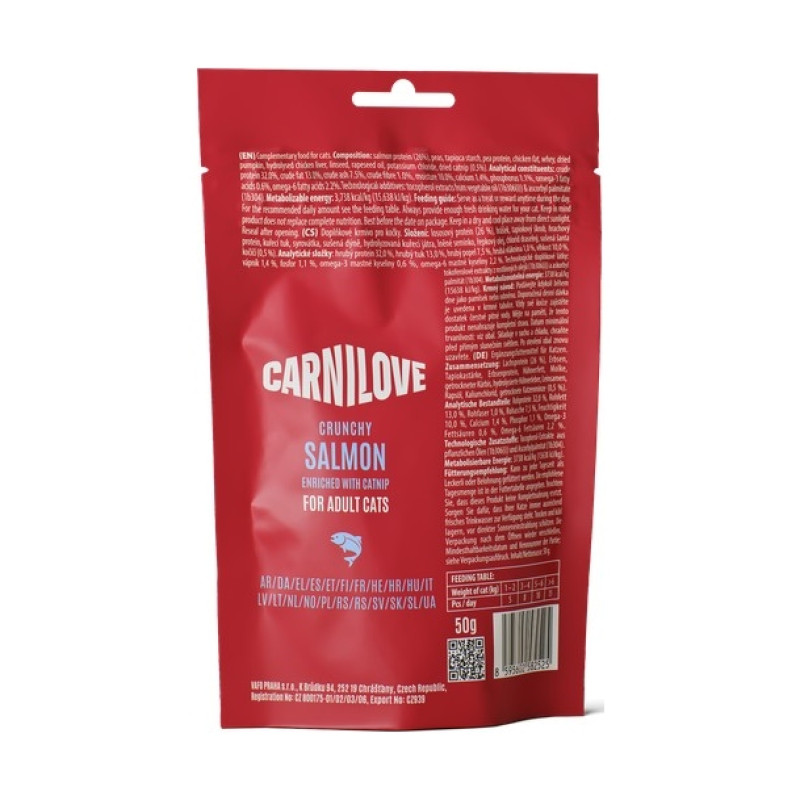 Лакомства Carnilove Crunchy Snack Salmon with Catnip для кошек хрустящие лосось и кошачья мята 50 г