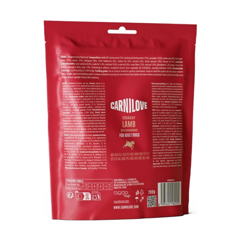 Лакомства Carnilove Crunchy Snack Lamb with Cranberries для собак хрустящие ягнёнок и клюква 200 г