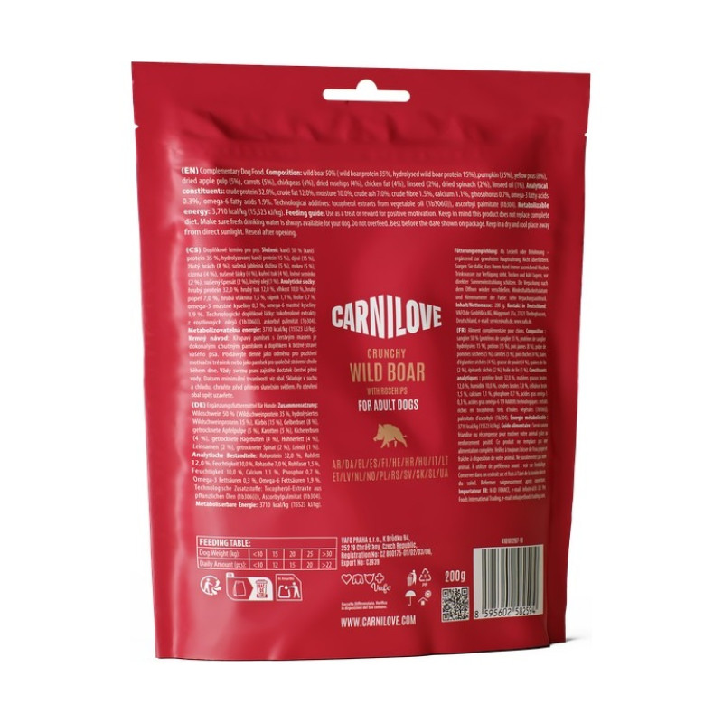 Лакомства Carnilove Crunchy Snack Wild Boar with Rosehips для собак хрустящие дикий кабан и шиповник 200 г