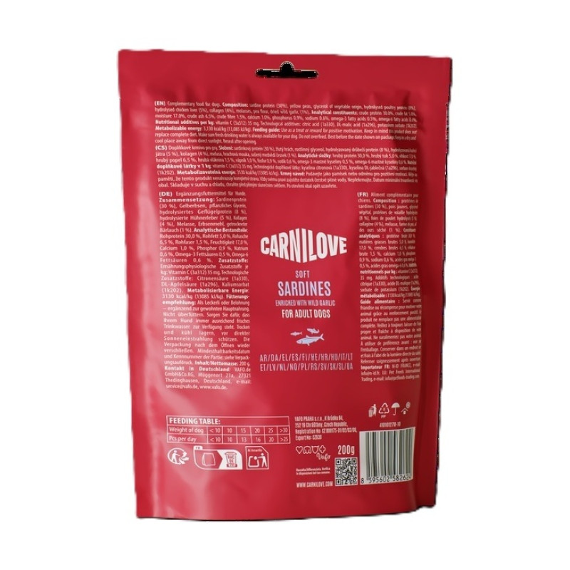 Лакомства Carnilove Soft Snack Sardines with Wild Garlic для собак мягкие сардины и дикий чеснок 200 г