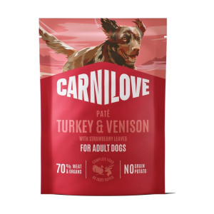Корм влажный Carnilove Turkey & Venison with Strawberry Leaves для собак паштет индейка и оленина с листьями клубники 300 г