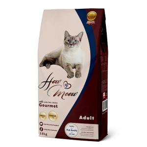 Повнораціонний корм для дорослих котів Хау Мяу How Meow Adult Gourmet 15кг (ягня, курка, риба)