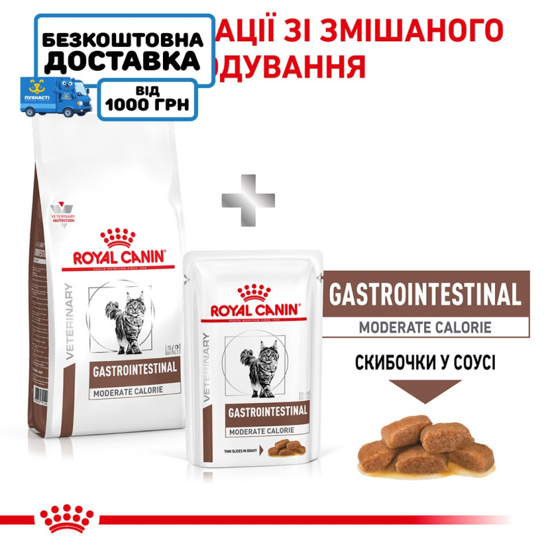 Сухой корм для котов ROYAL CANIN GASTROINTESTINAL MODERATE CALORIE  для поддержания ЖКТ с умеренной калорийностью, 400 г