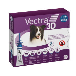 Краплі на холку Ceva VECTRA 3D від зовнішніх паразитів, для собак вагою від 10 до 25 кг, 1 піпетка 3,6 мл