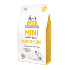 Сухий беззерновий корм Brit Care Hair & Skin для собак мініатютрних порід - підтримка здоров'я шерсті та шкіри, з лососем та оселедцем, 2 кг
