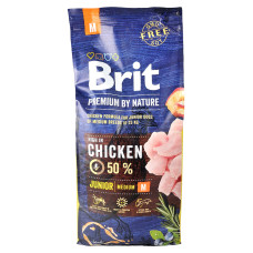 Сухий корм Brit Premium для цуценят молодих середніх порід, з куркою, 15 кг