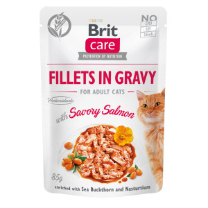 Влажный беззерновой корм Brit Care Fillets для кошек, ФИЛЕ в соусе, с пикантным лососем, 85 г