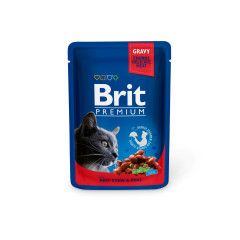 Вологий корм Brit Premium для котів, у соусі, з тушкованою яловичиною та горошком, 100 г