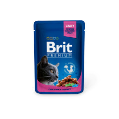 Вологий корм Brit Premium для котів, у соусі, з куркою та індичкою, 100 г