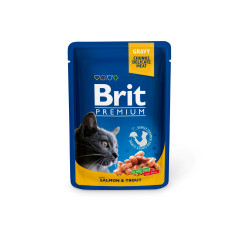 Вологий корм Brit Premium для котів, у соусі, з лососем і фореллю, 100 г