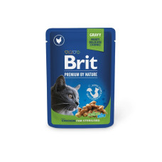 Вологий корм Brit Premium для котів стерилізованих, у соусі, з куркою, 100 г