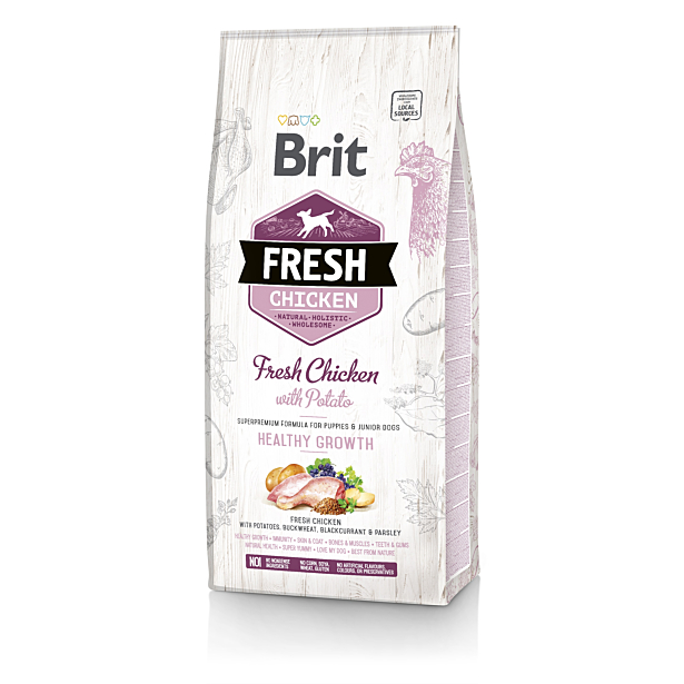 Сухой корм Brit Fresh для щенков и молодых собак всех пород, с курицей и картофелем