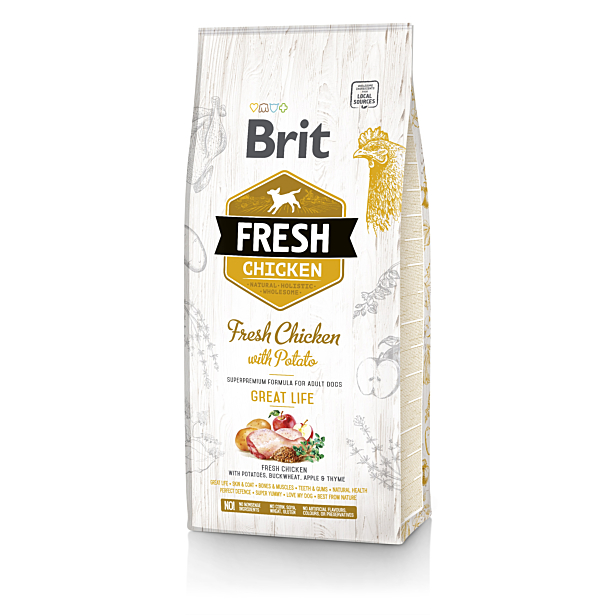 Сухой корм Brit Fresh для взрослых собак всех пород, с курицей и картофелем