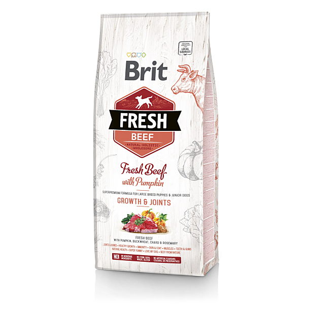 Сухой корм Brit Fresh для щенков и молодых собак больших пород, с говядиной и тыквой