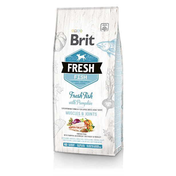 Сухой корм Brit Fresh для взрослых собак больших пород, для мышц и суставов, с рыбой и тыквой