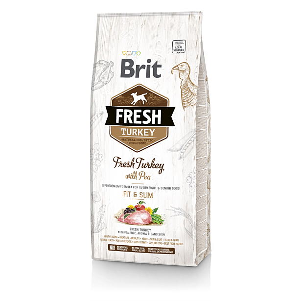 Сухой корм Brit Fresh для взрослых собак с избыточным весом, индейка и горох