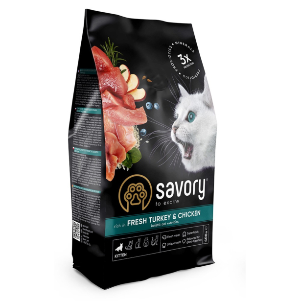 Сухой корм Savory Kitten для котят, со свежим мясом индейки и курицы