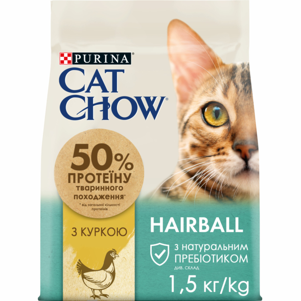 Сухой корм CAT CHOW Hairball взрослым котам, уменьшение образования шариков шерсти