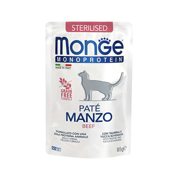 Вологий корм Monge Cat Monoprotein 100% beef для дорослих стерилізованих котів, паштет з яловичини