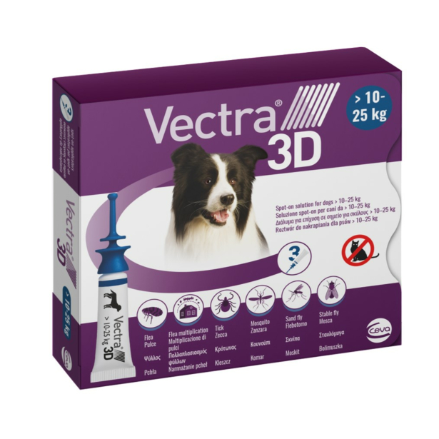 Краплі на холку Ceva VECTRA 3D від зовнішніх паразитів, для собак вагою від 10 до 25 кг, 1 піпетка 3,6 мл