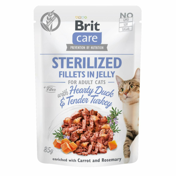 Вологий корм Brit Care Cat Sterilised in jelly для стерилізованих котів, ситна качка та ніжна індичка в желе