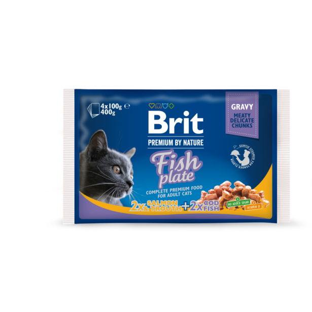 Набір вологих кормів Brit Premium Cat pouch Fish plate Рибна тарілка, 4шт х 100г