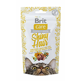 Функциональное лакомство Brit Care Shiny Hair Snack для кошек, поддержание блеска шерсти у кошек, лосось