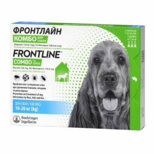 Краплі на холку Frontline Combo (Фронтлайн Комбо) від бліх та кліщів для собак  від 10 кг до 20 кг