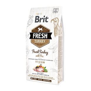 Сухой корм Brit Fresh для взрослых собак с избыточным весом, индейка и горох