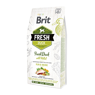 Сухий корм Brit Fresh для дорослих активних собак, з качкою та пшоном