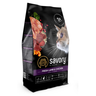 Сухой корм Savory Adult Cat Steril для стерилизованных кошек, свежее мясо ягненка и курицы