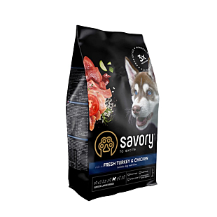 Сухий корм Savory Junior Large для цуценят великих порід, зі свіжим м’ясом індички та курки