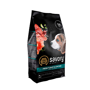 Сухой корм Savory Puppy для щенков всех пород, со свежим мясом индейки и курицы