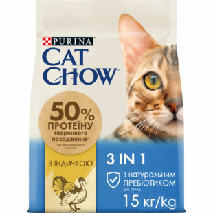 Сухий корм CAT CHOW Feline 3-in-1 дорослим котам з формулою потрійної дії, з куркою