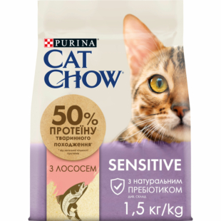 Сухий корм CAT CHOW Sensetive дорослим котам із чутливою шкірою та травленням з лососем, з куркою