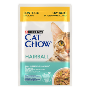 Вологий корм CAT CHOW Hairball дорослим котам, зменшення утворення кульок шерсті, курка