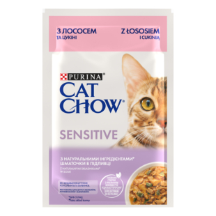 Вологий корм CAT CHOW Sensitive дорослим котам з чутливою системою травлення, з лососем