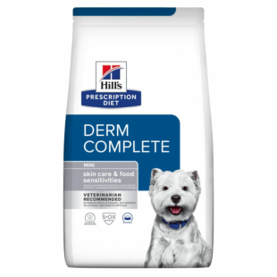 Ветеринарная диета Hill's Prescription Diet Derm Complete Mini для собак, для малых пород при пищевой аллергии и атопическом дерматите, с рисом и яйцом.