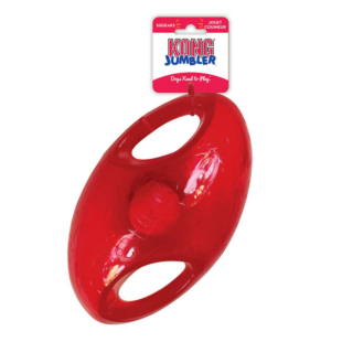 Игрушка KONG Jumbler Football L/XL, суперпрочный мячик с пищалкой, удобные ручки для захвата, для собак