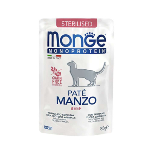 Влажный корм Monge Cat Monoprotein 100% beef для взрослых стерилизованных кошек, паштет из говядины