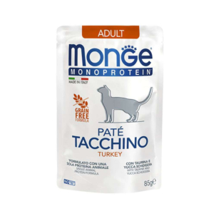 Вологий корм Monge Cat Monoprotein 100% turkey для дорослих котів, паштет індичка