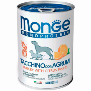 Вологий корм Monge Dog Fruit Monoprotein turkey для дорослих собак, індичка с цитрусами