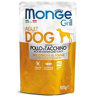Вологий корм Monge Dog Grill для дорослих собак, курка з індичкою
