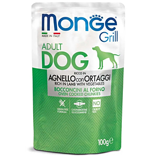 Вологий корм Monge Dog Grill для дорослих собак, з ягням та овочами
