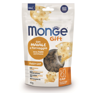 Ласощі Monge Gift Fussy Cat для дорослих активних котів, свинина і сир