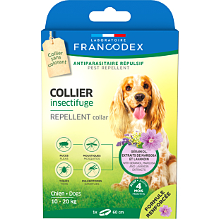 Ошейник Laboratorie Francodex Repellent Collar с репеллентным действием от блох и клещей для собак средних пород (весом 10-20 кг) с гераниолом, 60 см