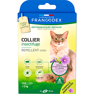 Ошейник Laboratorie Francodex Repellent Collar с репеллентным действием от блох и клещей для кошек с гераниолом, 35 см