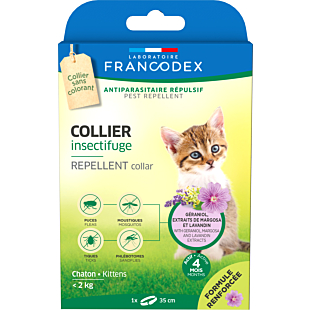 Ошейник Laboratorie Francodex Repellent Collar с репеллентным действием от блох и клещей для котят с гераниолом, 35 см