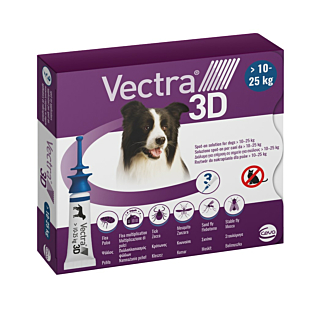Ceva Vectra 3D Краплі на холку від зовнішніх паразитів для собак вагою від 10 до 25 кг, 3 амп. х 3,6 мл