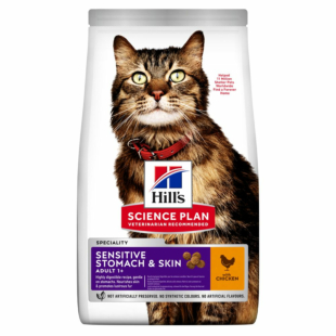 Сухой корм Hill's Science Plan Adult Sensitive Stomach&Skin для взрослых кошек с чувствительным пищеварением и кожей, с курицей